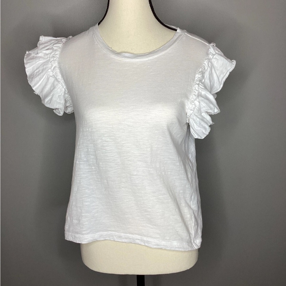 NWT Industry White Ruffle Sleeve Women's 100% Pima Cotton Top XS